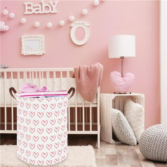 Pink heart laundry hamper basket toy organizer baby nursery storage bin 19x16 - Picture 4 of 8